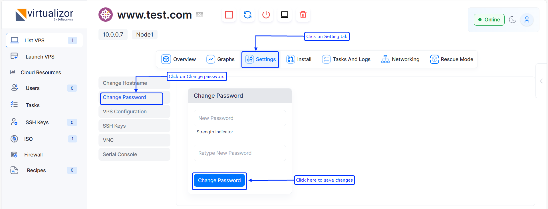 تغییر رمز سرور