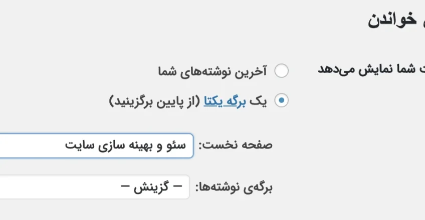 تنظیم صفحه اصلی در وردپرس