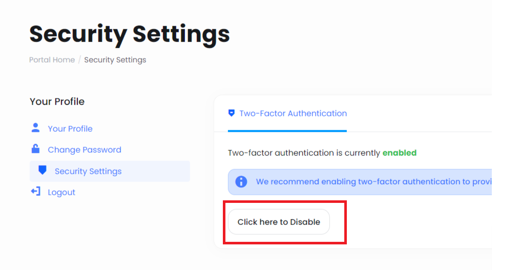 فعال/غیرفعال کردن احراز هویت دو مرحلهای (2FA)
