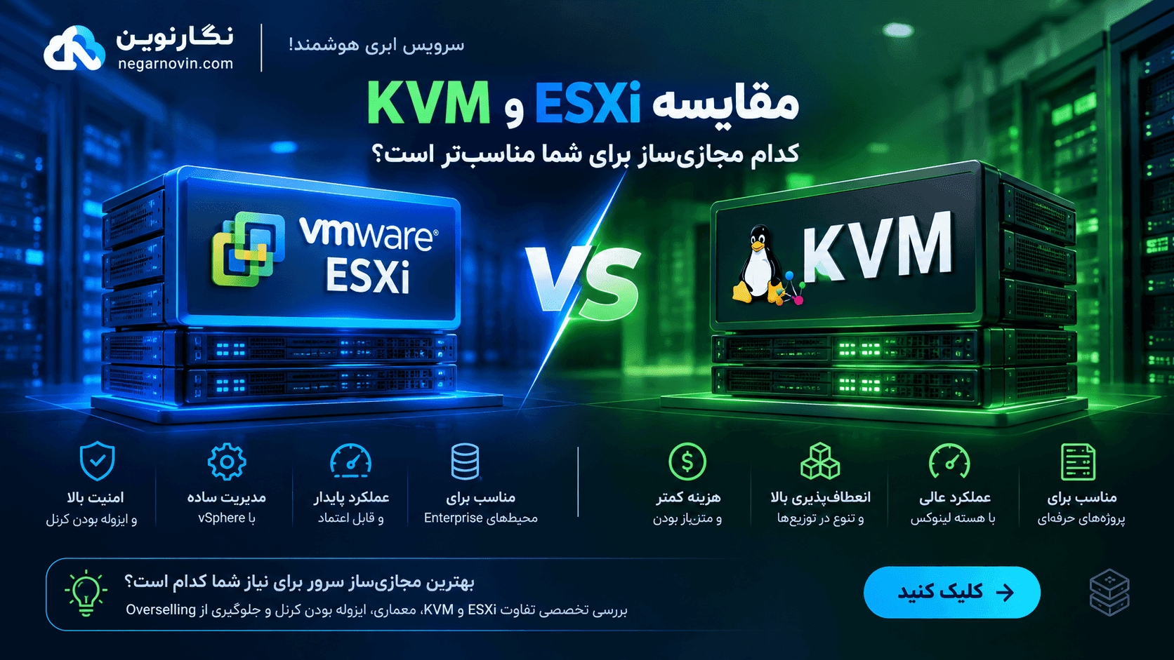 مجازیساز KVM در برابر VMware ESXi؛ کدام معماری برای سرور بهتر است؟
