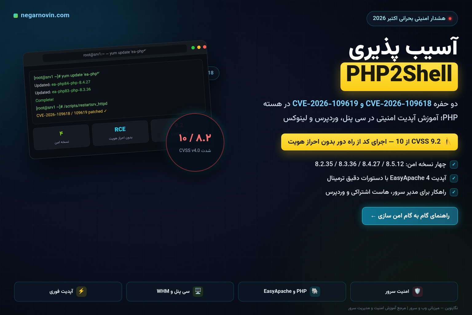 آسیب پذیری بحرانی PHP در 2026 با نام PHP2Shell؛ آموزش آپدیت امنیتی