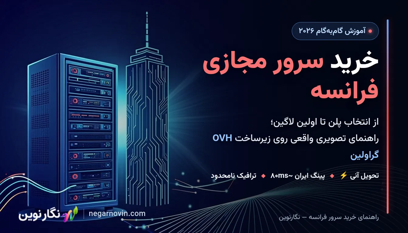 تصویر شاخص آموزش خرید سرور مجازی فرانسه نگارنوین با لوگو و negarnovin.com
